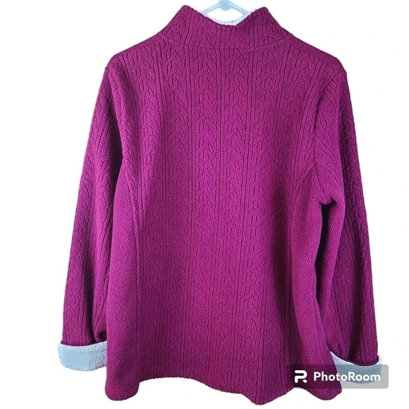 LL Bean women's cable knit 1/4 zip Pullover Sweater fleece collar and cuffs L - Picture 2 of 14